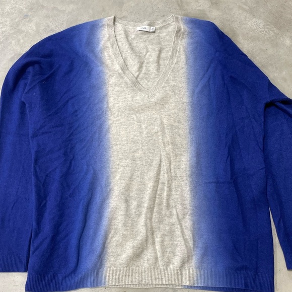 Vince Navy/Gray Ombre dipped v-neck wool/cashmere sweater oversized Size Large - Picture 3 of 6